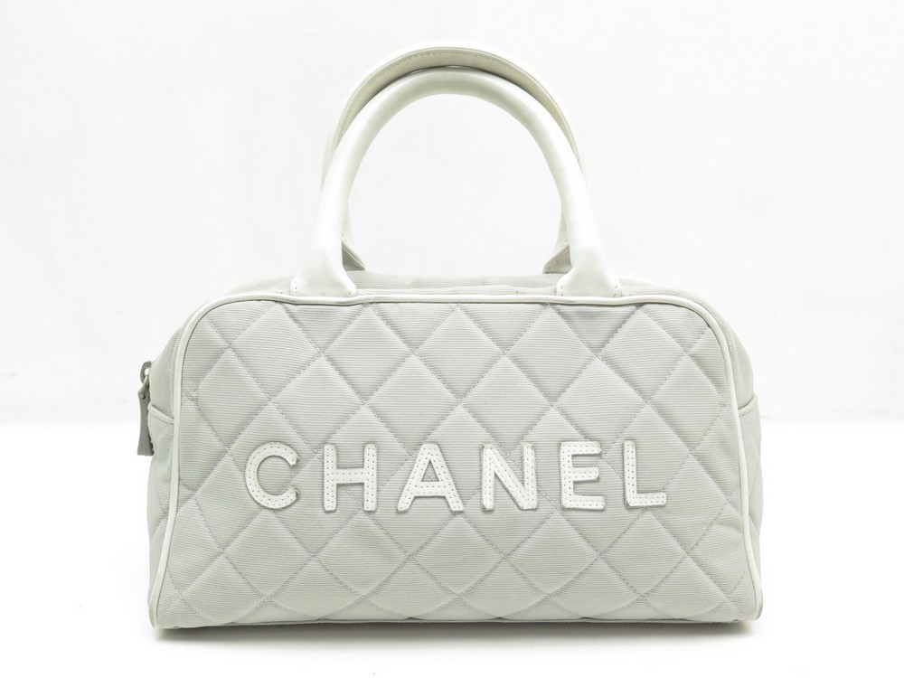 sac a main chanel bowling boston toile et cuir gris