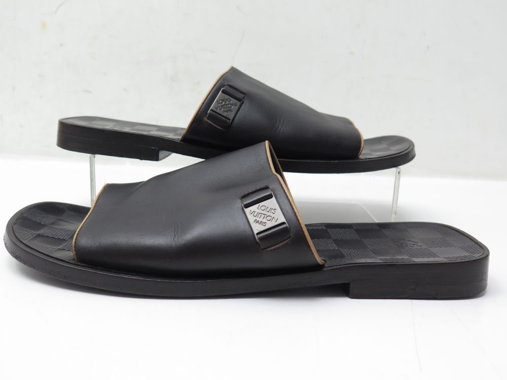 SANDALES PANTOUFLES HOMME Louis Vuitton en cuir Damier noir Royaume-Uni 11  - États-Unis 12 EUR 48,39 - PicClick FR