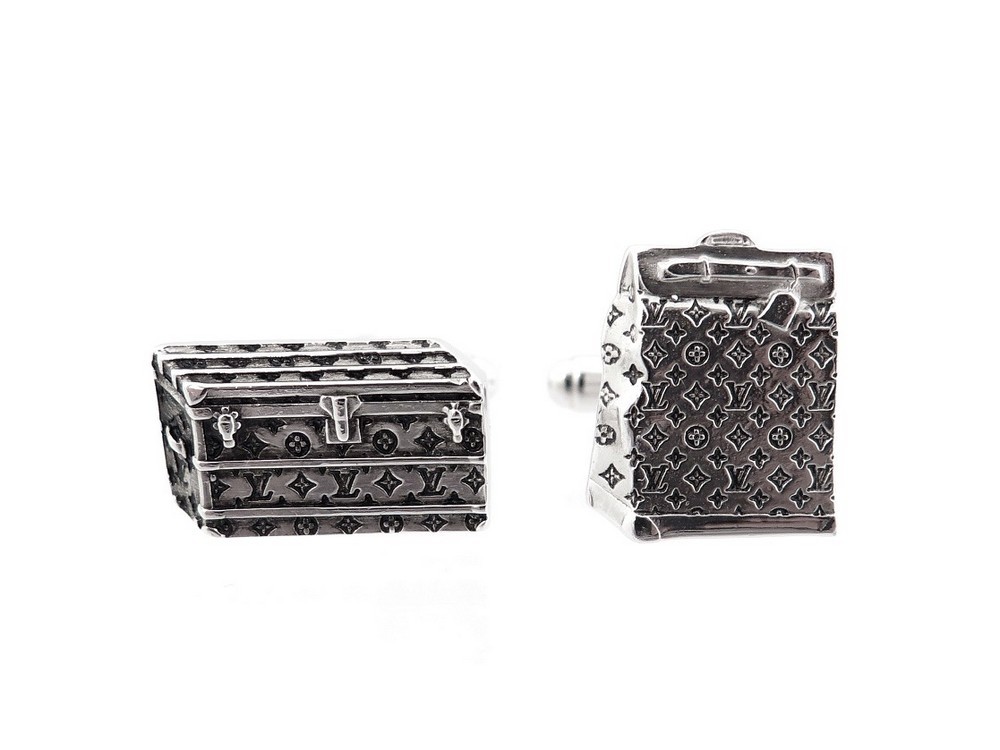 Louis Vuitton cufflinks bouton de manchette silver Damier graphite case  M62661