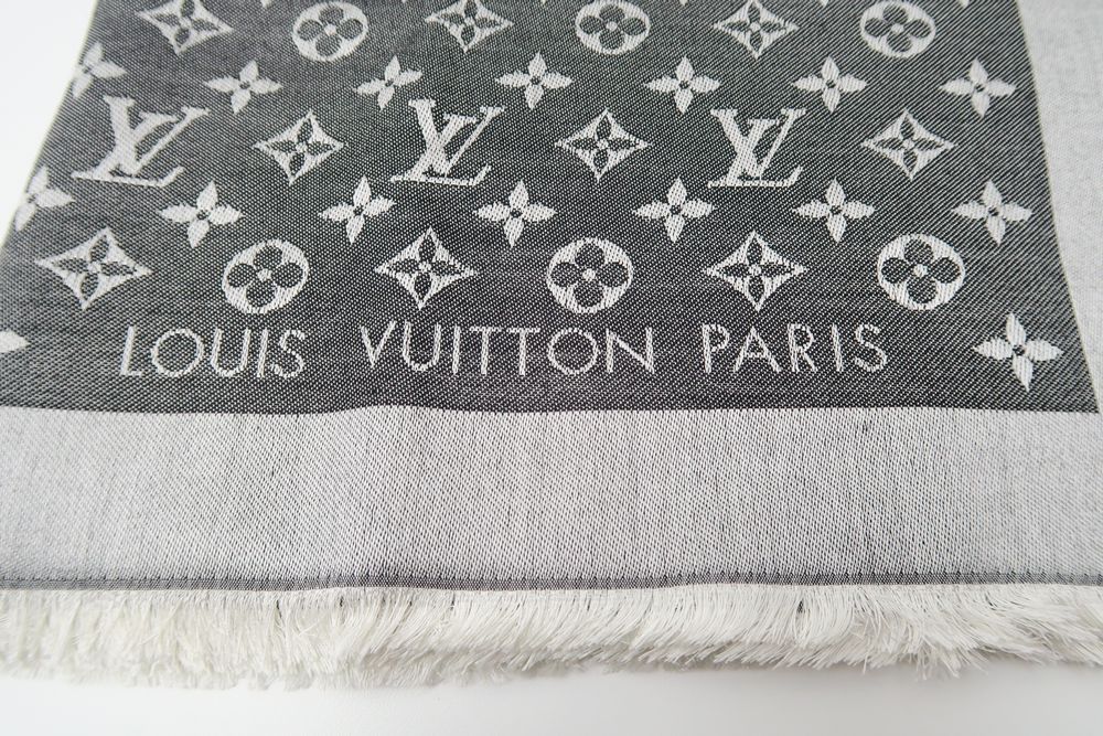 Replica Louis Vuitton Denim Monogram Shawl 140 M71378 Black Fake China