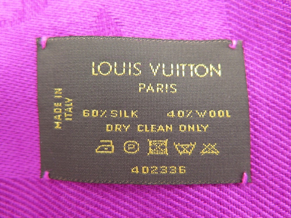 Authentic Louis Vuitton Monogram Shawl Scarf Silk Wool Blend Peach 402336