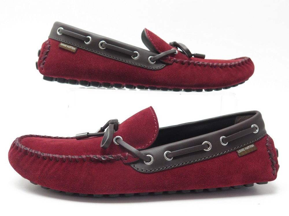 NEW LOUIS VUITTON MOCCASINS ARIZONA SHOES 7.5 41.5 RED SUEDE LOAFERS