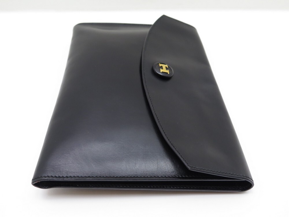 Hermes Rio H Clutch in Black Box Leather