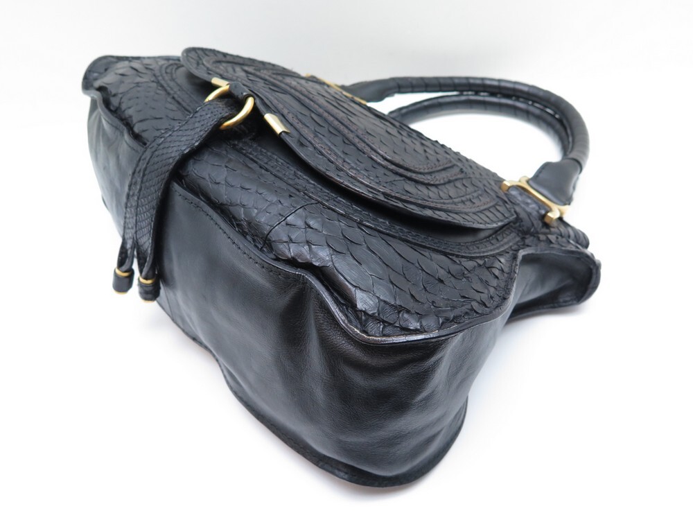Sac à Main Chloé Moyen - Logo Toile Et Cuir Noir Marine - Occasion Très Bon état - Provenance Japon