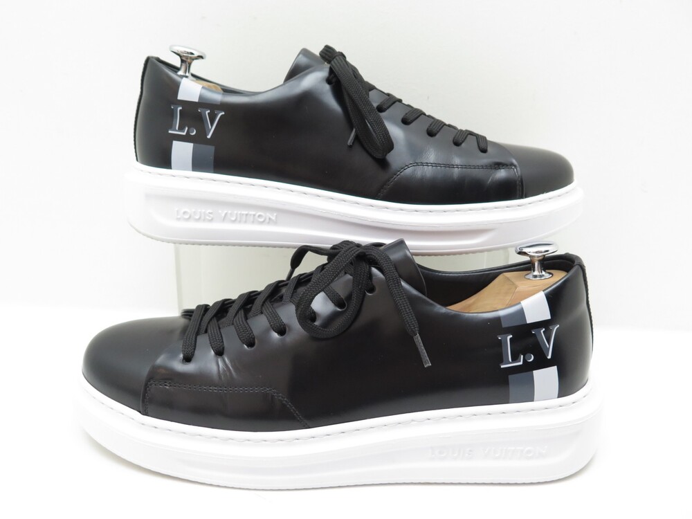 Louis Vuitton Black Leather Beverly Hills Low Top Sneakers Size 41