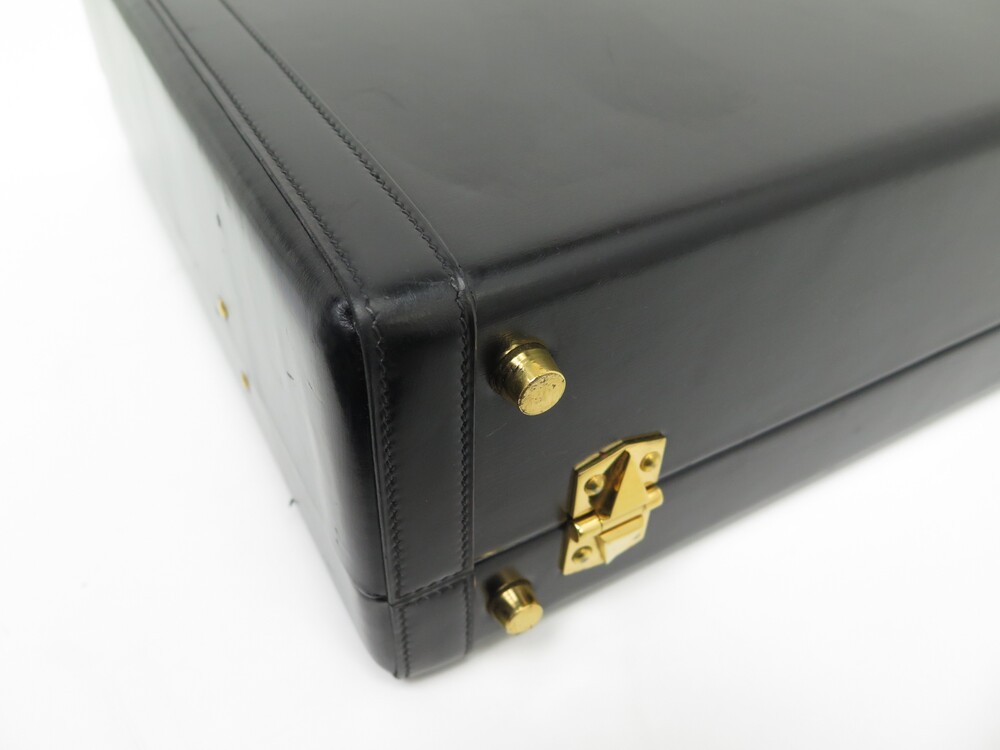mallette hermes en cuir box noir 45cm attache