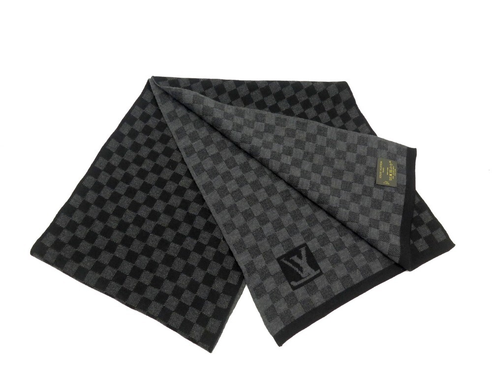 Louis Vuitton M74200 Wool Scarf Escharpe Petit Damier Black Used from Japan